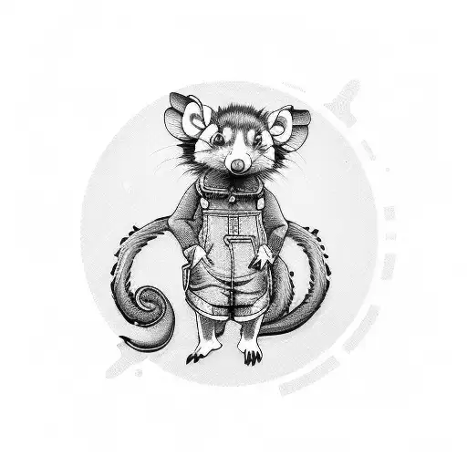Cartoon Opossum In Overalls And A Straw Hat