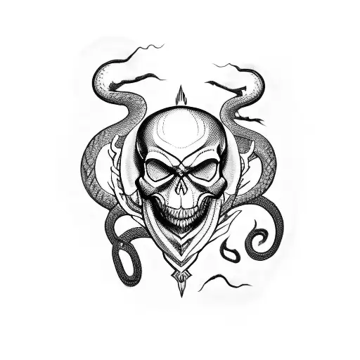 Depression Skull With Snake And Dragon