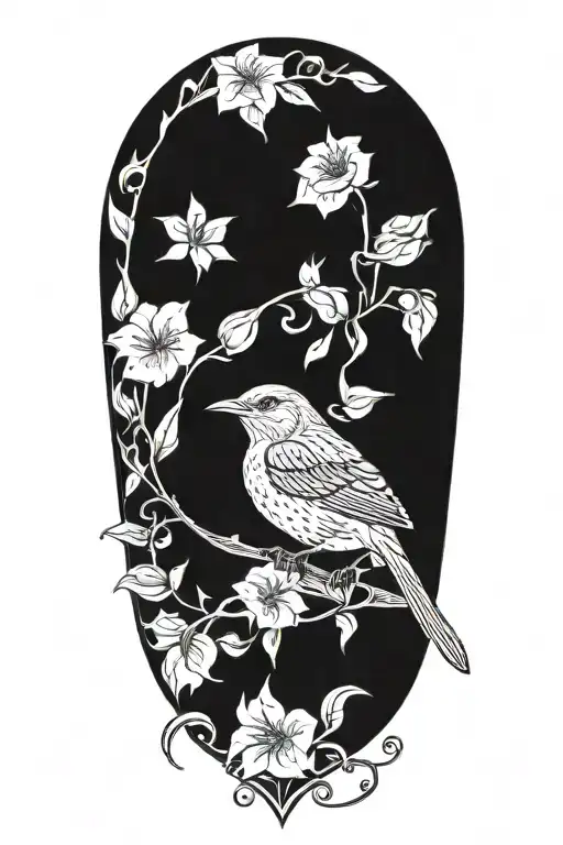 Mockingbird With Morning Glories