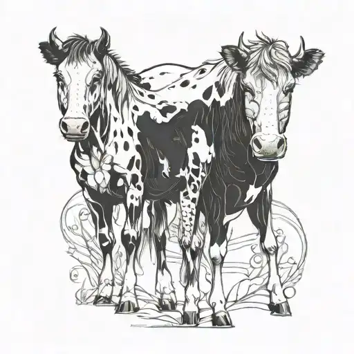 One Side Cow And The Other Horse