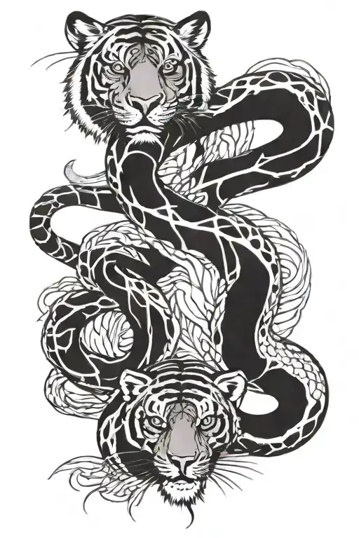 Snake Wrapped Around A Tiger