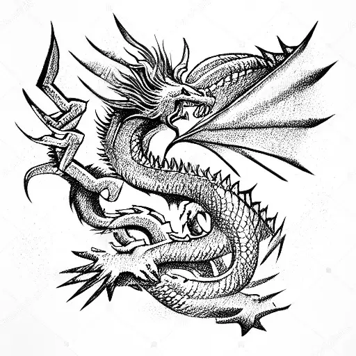 Griffin Fighting A Dragon