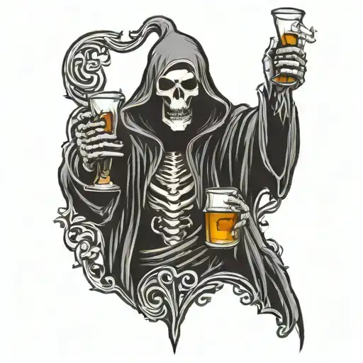 Grim Reaper Holding A Whiskey Glass Filled