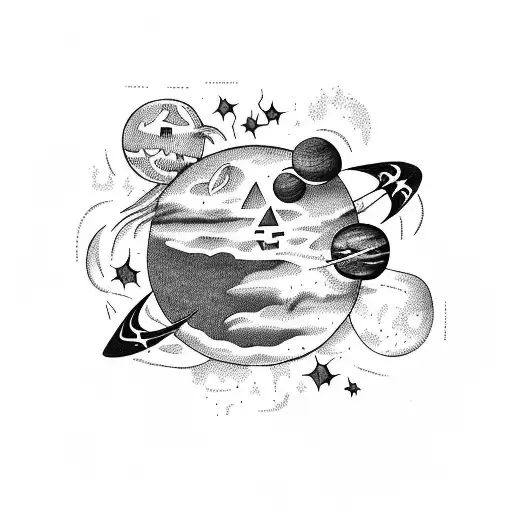 A Halloween-themed Nature Scene With Planets And Stars In The Sky