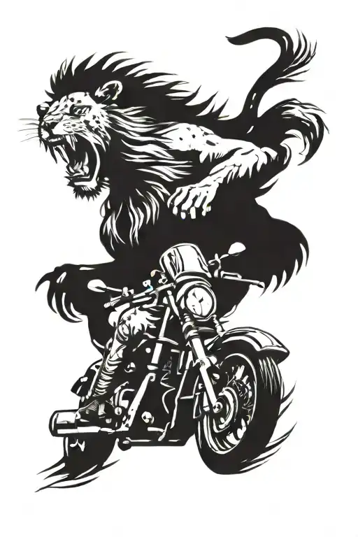 Motorcycle And Lion Yawning
