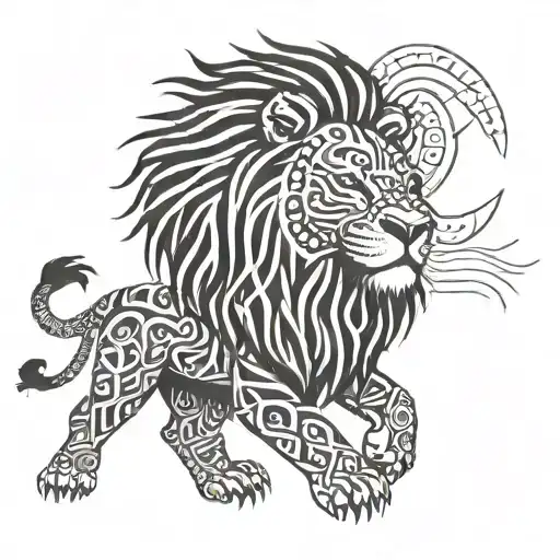 A Lion With Tribal Patterns Inspired By Football Markings