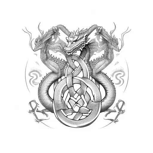 Dragon As Ourborous Eating Its Tail Holding A Spiral Triskelion Celtic Knot