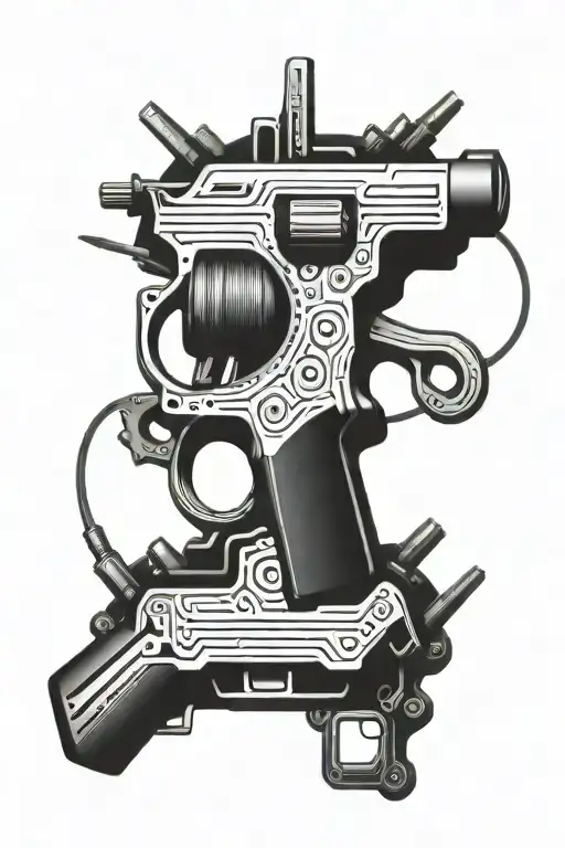 A Sleek And Futuristic Gun Integrated Into A Detailed Steering Wheel Design