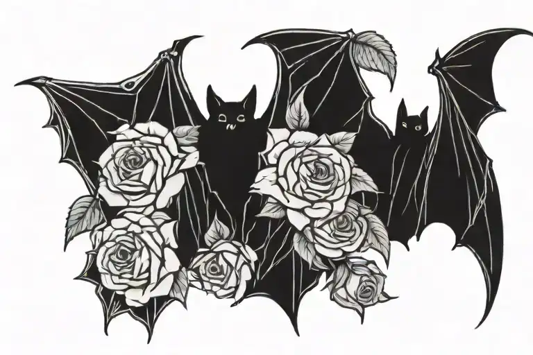 Bats With Roses Black And Grey