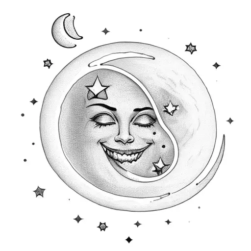 Giant Smile Crescent Moon Melting Into Stars