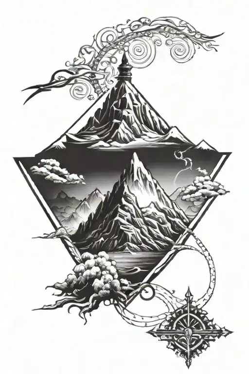Mahadev Tatoo With Mountain And Trisul Horizontal