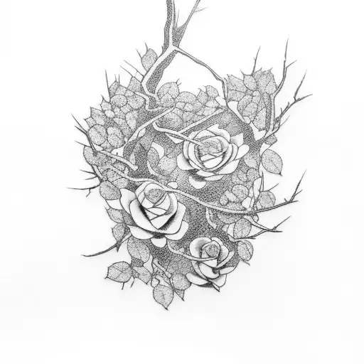 A Melancholic Gothic Tattoo Featuring A Withering Tree Branch Covered In Delicate Roses