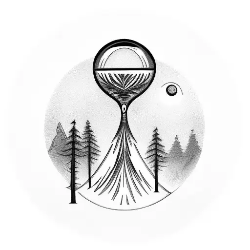 Hourglass With Father And Sun Walking With Tree Round