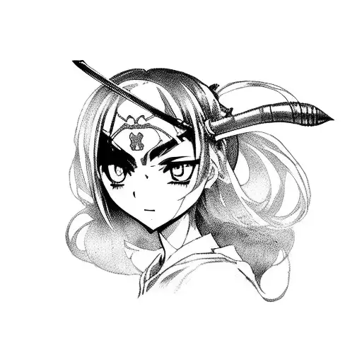 Anime Girl With Katana On Hand And Demon Mask