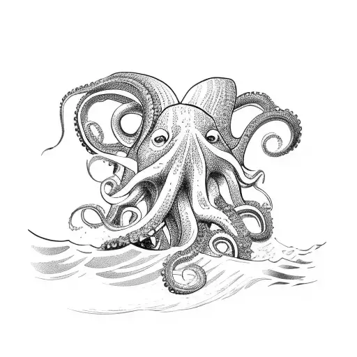 A Majestic Octopus Surfing A Wave