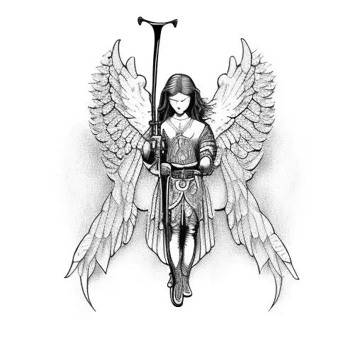 Kneeling Angel Holding His Sword