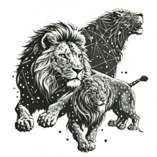 A Cosmic Lion Constellation With Three Smaller Lion Cubs Orbiting Around It