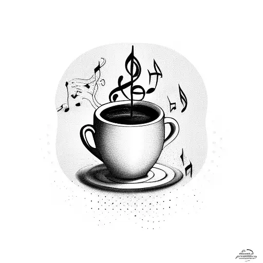 A Cup Of Coffee With Musical Notes Floating Out Of It