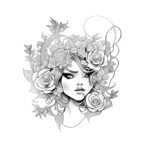 A Fairy With Flowing Hair Made Of Flowers