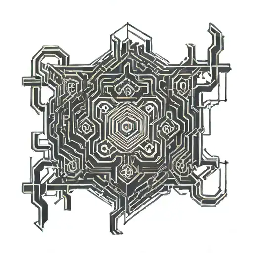 A Digital Circuit Pattern Morphing Into A Black Magic Symbol
