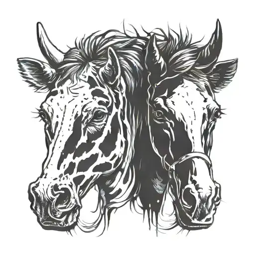 Cow And Horse Face Together