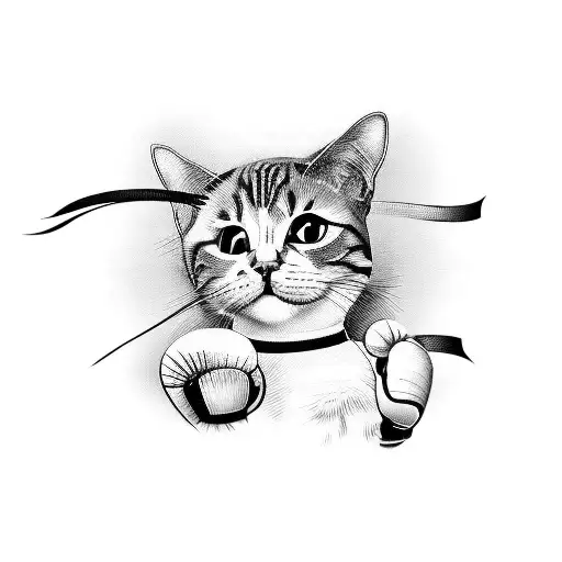 Boxing Gloves With A Cat Silhouette