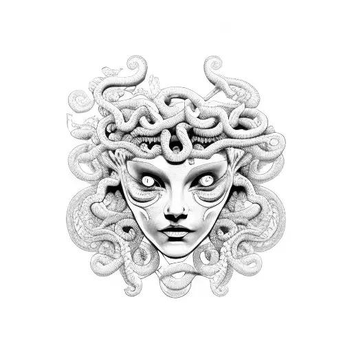 Medusa Face With It Half Flowers