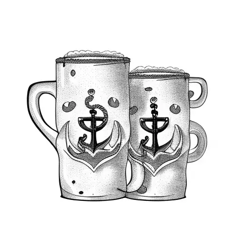 Two Mugs Of Beer With Anchor
