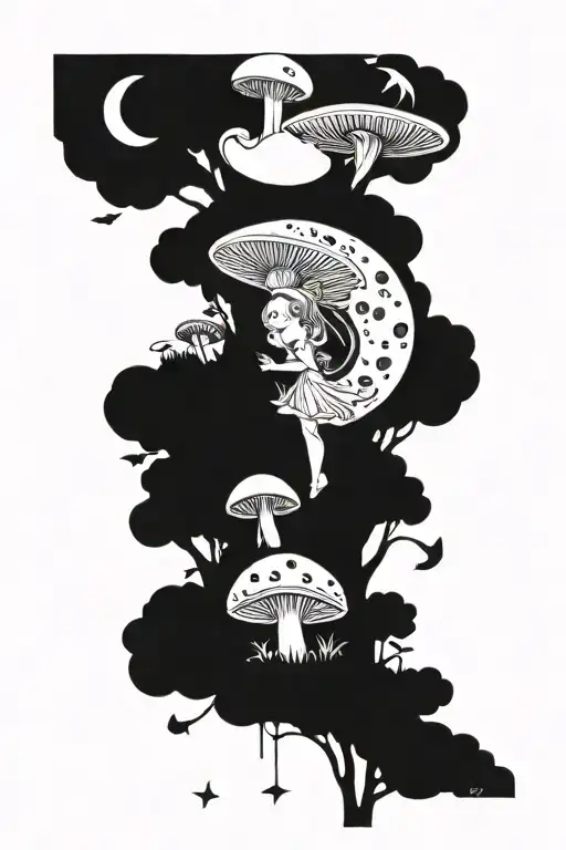 Fairy And Moon And Mushroom