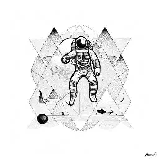 Astronaut Diving Into The Ocean Surrounded By Geometric Shapes