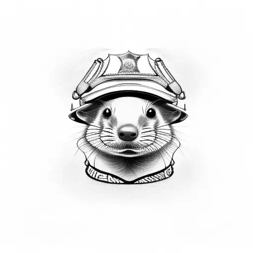 Ferret Wearing A Police Hat And Badge