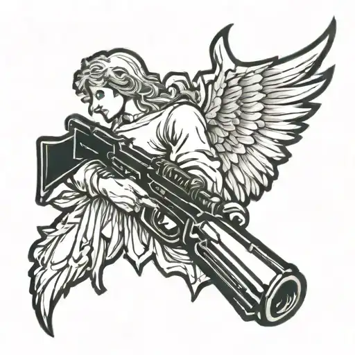 Angel Holding A Shotgun Upward Surrounded