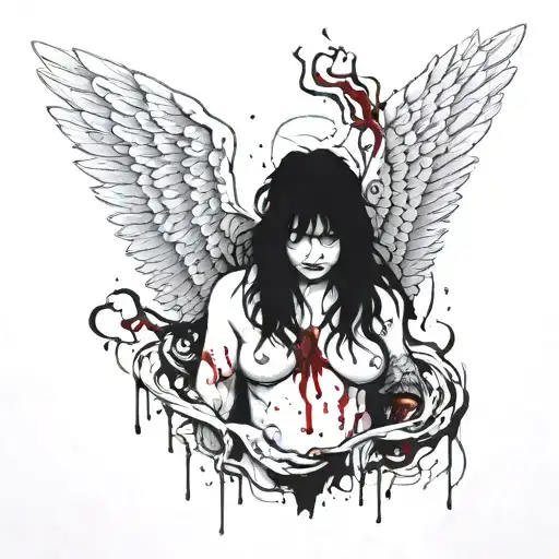 Dark Angel With A Belly Covered In Blood Dripping