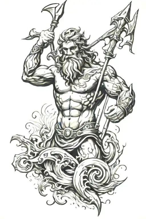 Poseidon With The Trident And Water Behind Him