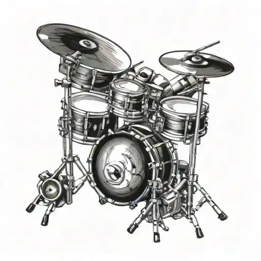 A Realistic 3D Drum Set With A Camera Lens Incorporated Into The Design