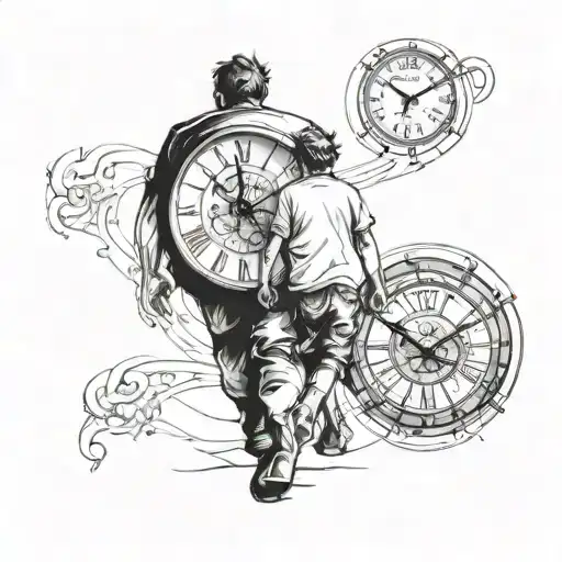 Father And Child Walking Into A Clock
