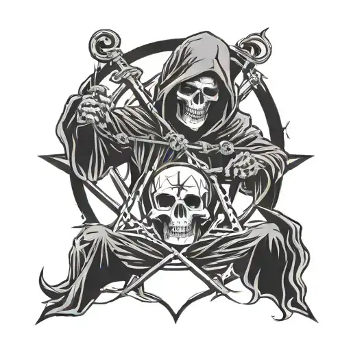 Grim Reaper On A Pentagram