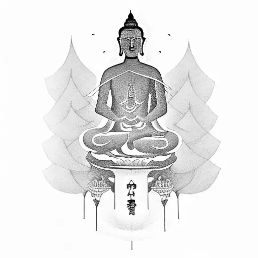 Buddha Meditating Under A Bodhi Tree