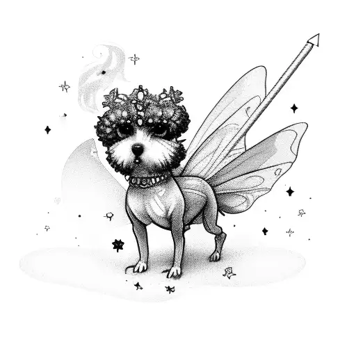 A Pixie Blowing Fairy Dust Into A Standard Poodles Face