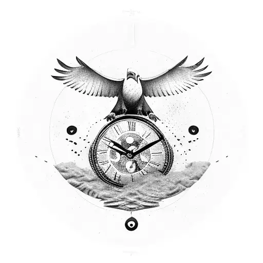 Eagle Holding A Clock Which Is Melting Into Money