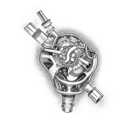 A Mechanical Heart With Car Parts And Pistons