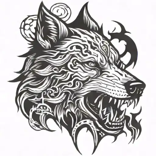 Wolf Face And Trishul Trident Bleeding Below