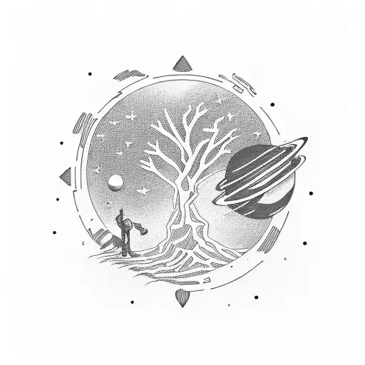 Man In Space Looking At A Huge Tree With Nothing In Between