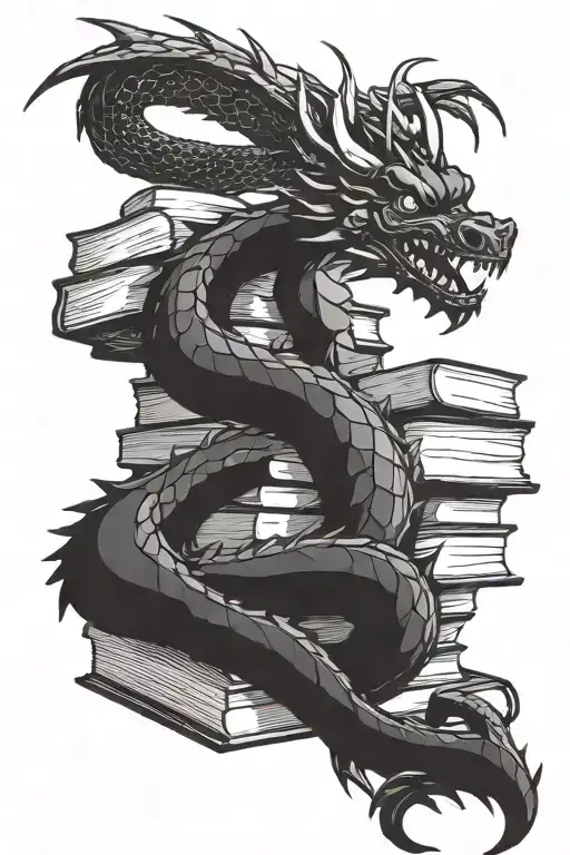 A Dragon Curled Around A Stack Of Books