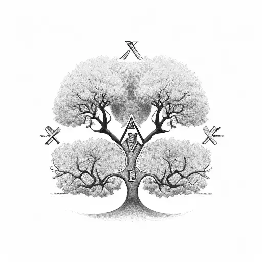 Family Tree With Initials Incorporated In The Branches