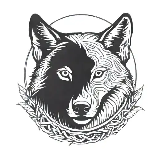 2 Plain Bands Wrapped Around Arm With Wolf Head In The Middle