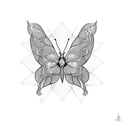 Fine Line Butterfly With Intricate Geometric Patterns