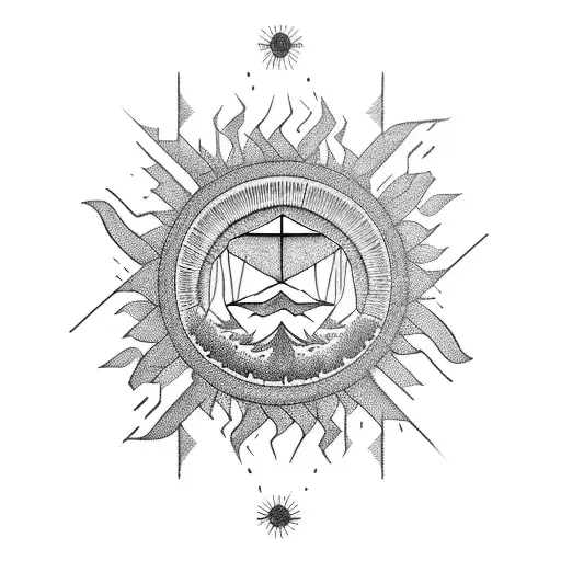 Inside The Sun Draw The Silhouette Of A Mountain