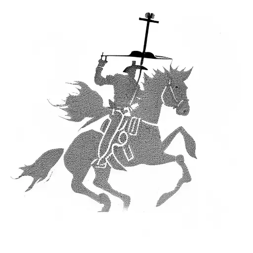 A Silhouette Of A Cowboy Riding A Horse Against A Backdrop Of A Cross