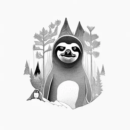 A Penguin And A Sloth In The Forest